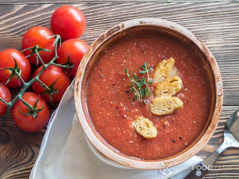 Gazpacho with Cheesy Croutons