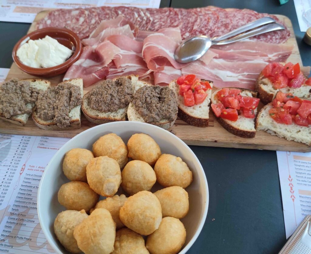 A plater with a selection of Italian Starters before the main meal