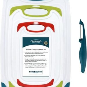 ROTTOGOON Plastic Chopping Board Set with Juice Groove for Kitchens | 3PCS BPA Free Plastic Cutting Boards, Dishwasher Safe, Non-Slip Feet, Easy Grip Handle