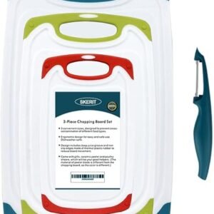 SKERITO Chopping Board Set, Plastic Kitchen Cutting Boards, Set of 3 | BPA Free, Dishwasher Safe, Peeler included, Non-Slip Feet, Deep Drip Juice Groove, 3...