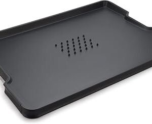 Joseph Joseph Cut&Carve Plus - Non-Slip, Multi-Function, Double-Sided Chopping Board for Food Preparation and Carving- Dishwasher Safe, Large – Black