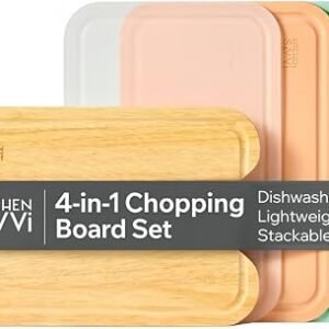KitchenSavvi 4-in-1 Medium Chopping Board Set With 3 Stackable Plastic Boards: Dishwasher Safe | Lightweight & Ergonomic | Space Saving Storage |...