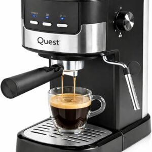 Quest Espresso Coffee Machine / 15 Bar Pressure/Filter & Measuring Cups Included / 1.2L Water Tank/Dual Stainless Steel Filter/Compatible with Ground Beans / 1100W