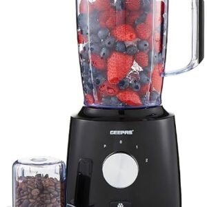 GEEPAS 2-in-1 Food Jug Blender 1.8L Smoothie Maker 60G Spice Mill 550W | 6-Leaf Stainless-Steel Blades, 2 Speed & Pulse, Turbo Button for Ice Crushing
