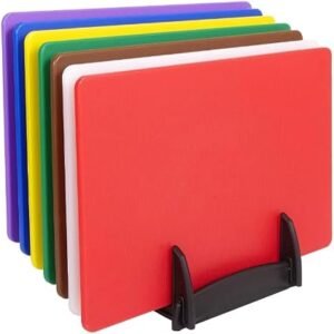 BAKI Professional Plastic Cutting Board Set 7 Pieces Colour Coded 450mm x 300mm with and Without Rack (with Rack)