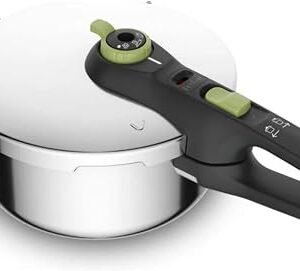 Tefal Secure Trendy P2580400 Pressure Cooker 4 L,2-Stage Cooker Intensive Level 117 ?C,Gentle Level 112 ?C,Induction Capsule Base,Suitable for All Cookers,Short Side Handle,Black,Green