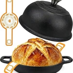 AHJ Pre-seasoned Dutch Oven For Sourdough Bread Baking,4.7L/24cm Dutch Oven | Cast Iron Pan with Lid, Dutch Ovens with Silicone Sling,Casserole Pot for...