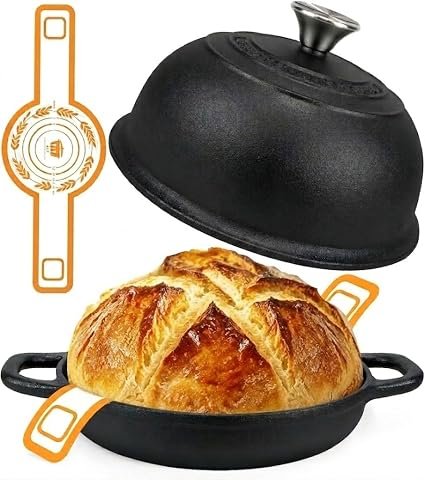 AHJ Pre-seasoned Dutch Oven For Sourdough Bread Baking,4.7L/24cm Dutch Oven | Cast Iron Pan with Lid, Dutch Ovens with Silicone Sling,Casserole Pot for...