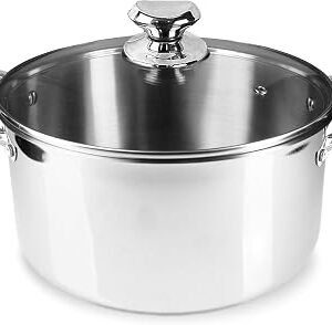 Homatz Induction Stock Pot 24cm Dia, 5L Stainless Steel Pot with Glass Lid | Non-Stick Large Cooking Pot for Soups, Stews | Oven Safe Upto 200 °C -...