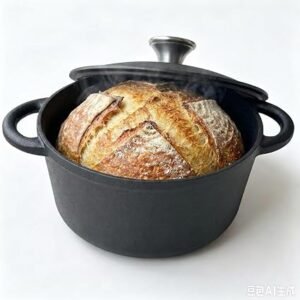 Cast Iron Dutch Oven with Lid 21CM/2.5L, Uncoated Raw Cast Iron Stew Pot, Heavy Duty Round Casserole Pot, Compatible with All Stovetops and Oven (Black)