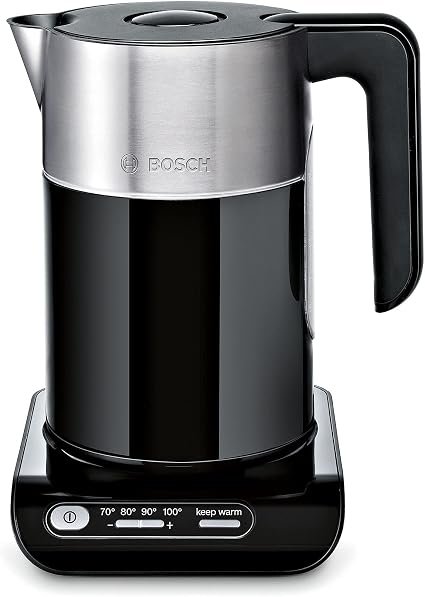 Bosch Styline Variable Temperature Cordless Kettle, TWK8633GB, Black | 4 Temperature settings, KeepWarm function, Cool Touch Body, LED display, 1.5 Litres,...