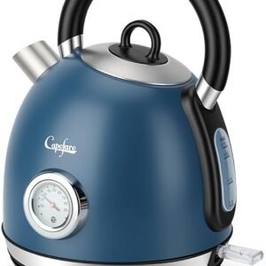 Capofaro Retro Electric Kettle, 3000W Fast Boil, 1.7L Stainless Steel Tea Kettle with Temperature Gauge & LED Indicator, BPA-Free, Auto Shut Off &...