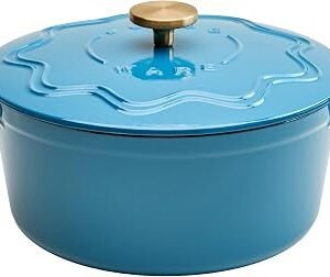 Judgeware Enamelled Cast Iron Dutch Oven Casserole Dish with Lid (Blue) | Cookware pot for bread baking, stews & braising. PFAS-free, dishwasher safe,...