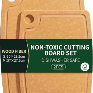 Wood Fibre Chopping Board Set of 2, Dishwasher Safe, BPA-Free, Non-Toxic | Non-Slip, Knife Friendly, Non-Porous, High Density, Composite Cutting Board for...