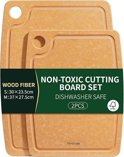 Wood Fibre Chopping Board Set of 2, Dishwasher Safe, BPA-Free, Non-Toxic | Non-Slip, Knife Friendly, Non-Porous, High Density, Composite Cutting Board for...