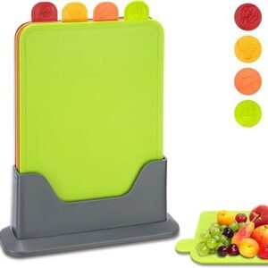 Hunnycook 4PCS Colour Coded Chopping Boards Set, Durable, Scratch-Resistant, Anti-Slip and Dishwasher Safe(28×20×0.3cm) Chopping Boards for Kitchens, PP...