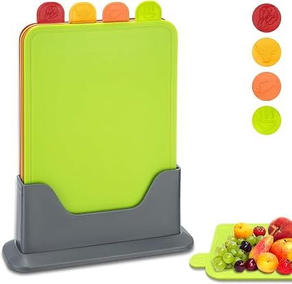 Hunnycook 4PCS Colour Coded Chopping Boards Set, Durable, Scratch-Resistant, Anti-Slip and Dishwasher Safe(28×20×0.3cm) Chopping Boards for Kitchens, PP...