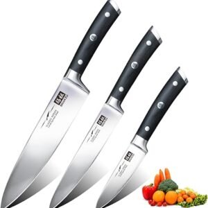 SHAN ZU Kitchen Knives Sets 3pcs with German Stainless Steel Professional Japanese Knives Set, Ultra Sharp Chef Knife Set Including Chef's Knife 20cm Kitchen Knife 15cm Paring Knife 9.5cm