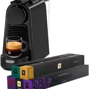 Nespresso Original Essenza Mini Coffee Machine & 50 Pods Black by De'Longhi