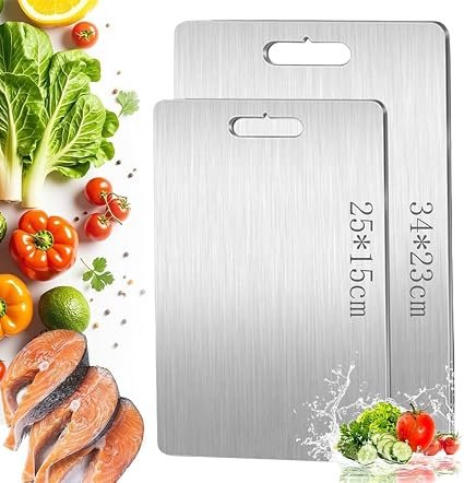 2 Pcs Titanium Cutting Board, Multifunctional Titanium Chopping Board,Double-Sided Food Grade, Pure Titanium Cutting Board,for Ensure The Original Taste of...