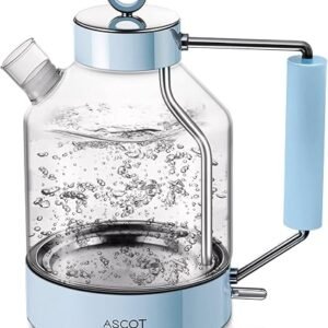 Electric Kettle, ASCOT Glass Electric Tea Kettle 1.5L 1500W Retro Tea Heater & Hot Water Boiler, No Plastic, BPA-Free, Cordless, with Auto Shut-Off and...