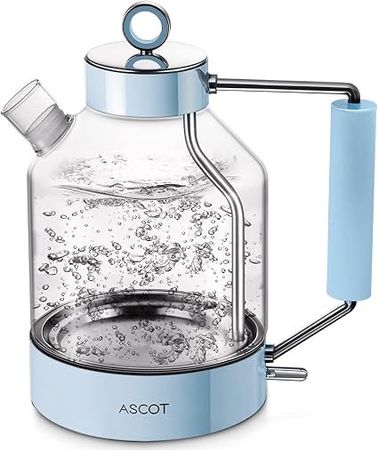 Electric Kettle, ASCOT Glass Electric Tea Kettle 1.5L 1500W Retro Tea Heater & Hot Water Boiler, No Plastic, BPA-Free, Cordless, with Auto Shut-Off and...