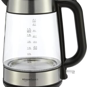 Amazon Basics Electric Glass Kettle, 1.7 Litres, Black, Silver