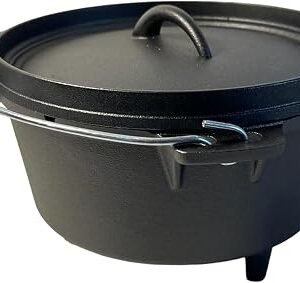 Cast Iron 3 Litre Dutch Oven pre-seasoned cooking pot with three feet | Spiral handle | Ideal for camping, cooking, baking and frying