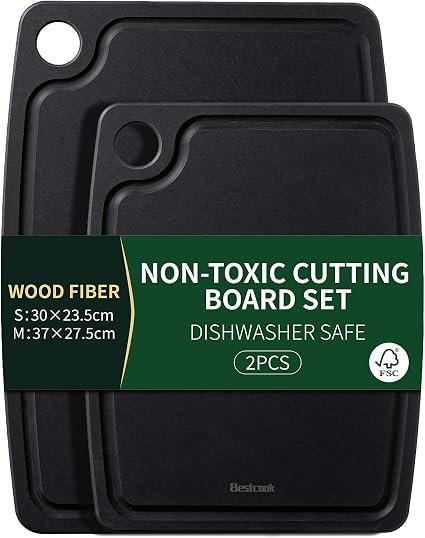 Wood Fibre Chopping Board Set of 2, Dishwasher Safe, BPA-Free, Non-Toxic | Non-Slip, Knife Friendly, Non-Porous, High Density, Composite Cutting Board for...