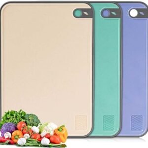 IAGORYUE Chopping Board Set, BPA Free Plastic Cutting Boards, Large Chopping Boards with Non-Slip Rubber Feet and Garlic Press Groove for Kitchen Carving...