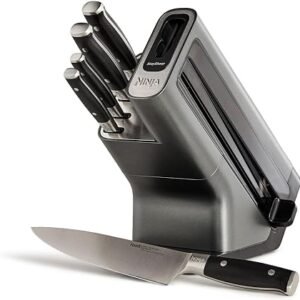 Ninja Foodi StaySharp 5-Piece Knife Block Set, Black/Steel K32005UK | Includes Kitchen and Herb Scissors and Integrated Sharpener.