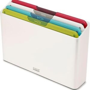 Joseph Joseph Folio Icon, 4-Piece Colour Coded Chopping Board Set, Slimline Case for Organised Kitchen Storage - Regular, White