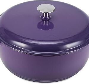 Amazon Basics Enamelled Cast Iron Dutch Oven Casserole with Lid, Heavy-Duty, Round, 5.7 L, Purple