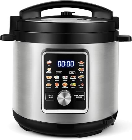 KOMORE 8L Electric Multi-Cooker, 14-in-1 Multi Cooker, Stainless Steel | Digital Display, Slow Cook, Rice Cook, Steam, Sauté, Yogurt Maker, Timer, Keep Warm...