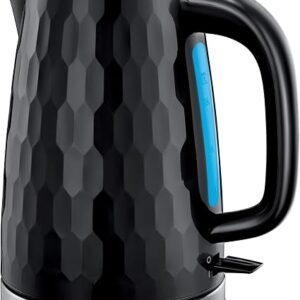 Russell Hobbs Honeycomb Black Cordless Electric Kettle, 1.7L, Premium Plastic, Gloss Finish, Fast Boil 3KW, Washable Anti-Scale Filter, Push Button Lid, 26051