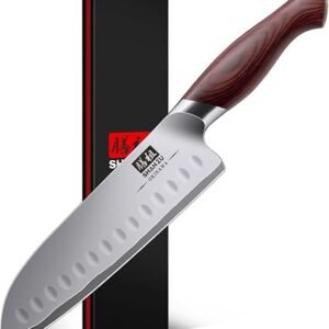 SHAN ZU 18cm Santoku Chef Knife, Japanese High Carbon Steel 10Cr15Mov Kitchen Knife with 12? Ultra Sharp Blade & Ergonomic Pakkawood Handle