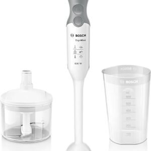 Bosch ErgoMixx Hand Blender With Mini Chopper and Beaker, MSM66020GB, White | 12 Speeds, Anti Splash, Anti Suction Technology, Quattro Stainless Steel...