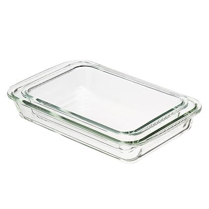Amazon Basics Rectangular Oven-Safe, Glass-Safe, Casserole Baking Dishes, Set of 2, 3L and 1.5L, Clear
