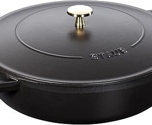 STAUB Braising Pan, Cast Iron Casserole 24 cm, 2.5 L, Induction, Black | Made in France, Chistera Aroma Rain Lid, Suitable for All Hob Types