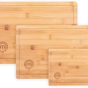 MasterChef Wooden Chopping Board Set of 3, Bamboo Cutting Boards for Kitchen, Reversible Wood Boards with Juice Grooves in Small, Medium & Large Sizes,...