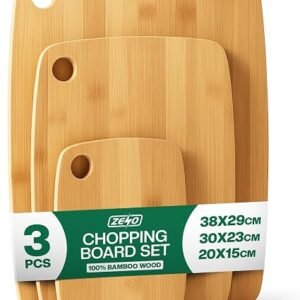 ZENO Premium Extra Thick Wooden Chopping Boards | 3 Piece Bamboo Chopping Board Set - 38x29cm | 30x23cm | 20x15cm | Ideal for Carving Meat, Cutting...