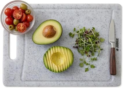 Judge Kitchen Plastic Chopping Board with Handle, Non-Slip Dishwasher Safe Cutting Board, Granite Effect, Juice Groove, BPA-Free, 24 x 16cm
