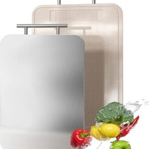 Titanium Chopping Board Double Sided Pure Titanium Cutting Boards for Kitchen, Pure Titanium & Wheat Straw PP Food Grade Metal Chopping Boards Easy to Clean