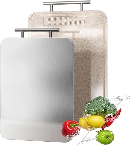 Titanium Chopping Board Double Sided Pure Titanium Cutting Boards for Kitchen, Pure Titanium & Wheat Straw PP Food Grade Metal Chopping Boards Easy to Clean