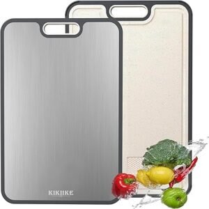 Titanium Chopping Board Double Sided Titanium Cutting Boards for Kitchen, Pure Titanium & Wheat Straw PP Metal Cutting Board, Non-Slip Durable and Easy...
