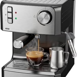 HOMCOM Espresso Machine with Milk Frother Wand, 850W, Black and Silver