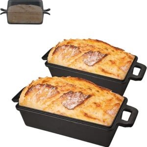 Cast Iron Bread Pan – Dutch Oven for Sourdough Bread 2‑in‑1Oven-Safe Non-Stick Baking Pan 9×5 in  Rectangular, Black Banana Bread, Meat Loaf – Even Heating,...