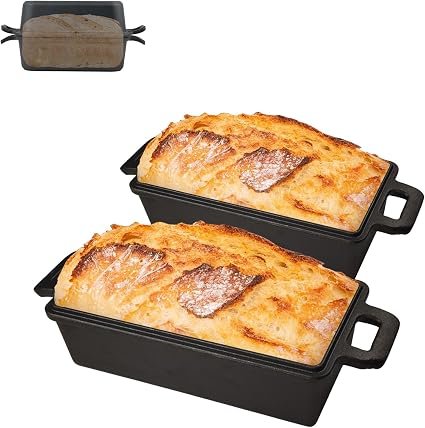 Cast Iron Bread Pan – Dutch Oven for Sourdough Bread 2‑in‑1Oven-Safe Non-Stick Baking Pan 9×5 in Rectangular, Black Banana Bread, Meat Loaf – Even Heating,...