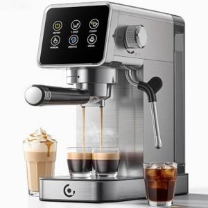 AMZCHEF 20 Bar Espresso Coffee Machines, LED Touch Screen, Silver