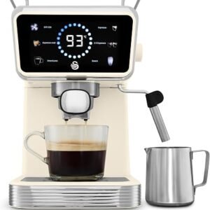 Swan Retro Pump Espresso Coffee Machine, Digital Smart Touch Display, 5 Pre-Sets, 20 Bar Pressure, Milk Frother for Latte and Cappuccino Drinks, 1 & 2-Shot Filters, 1.5 Litre, Cream, SK22113CRM